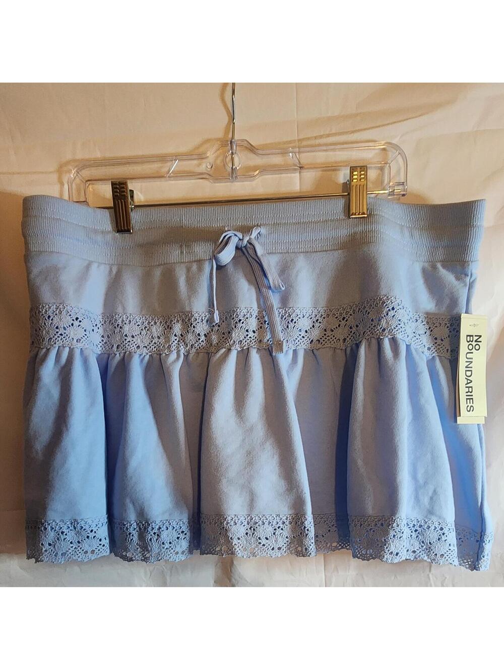 No Boundaries Light Blue Lace Trim Mini Skirt